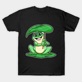 Frog on Leaf with Umbrella T-Shirt